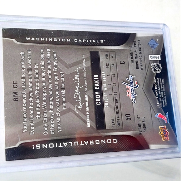 Cody Eakin 2011/12 SPx Rookie Material Card Washington Capitals - Picture 2 of 2